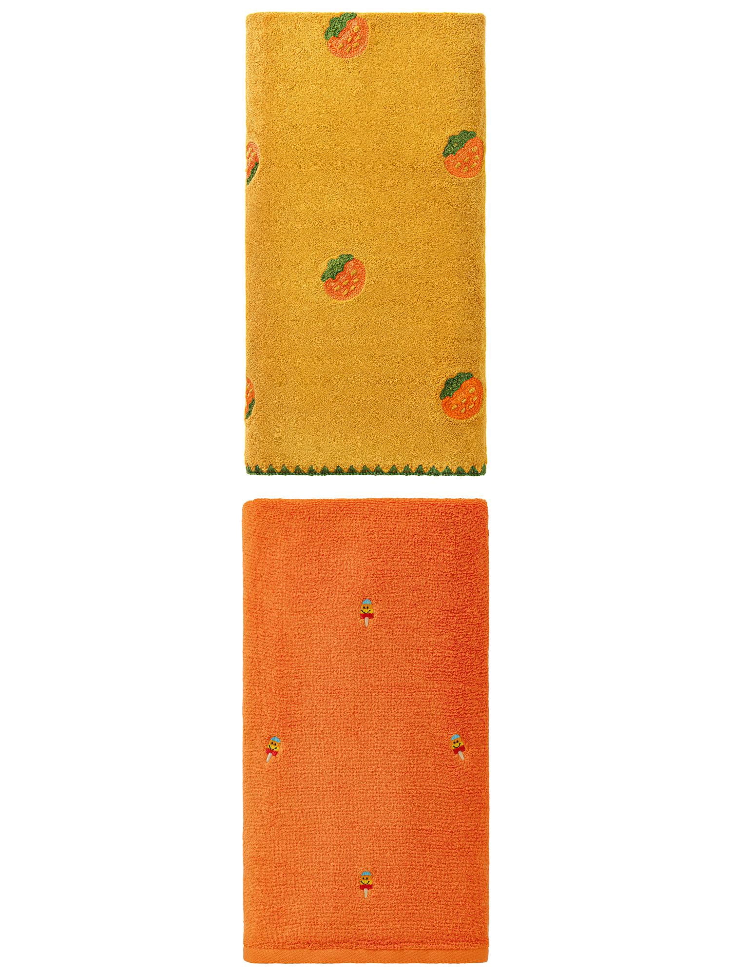Unique Bargains Bathroom Cute Bath Towel 2 Pack Popsicle Orange/Yellow 55" x 28"