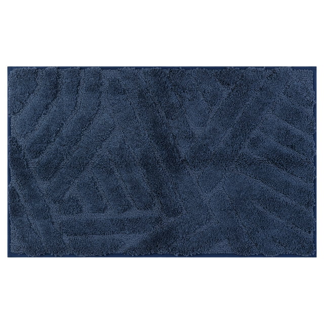 Unique Bargains Bathroom Rugs Non Slip Bath Mat Geometric Soft Mat Washable Carpet Blue 16*24in