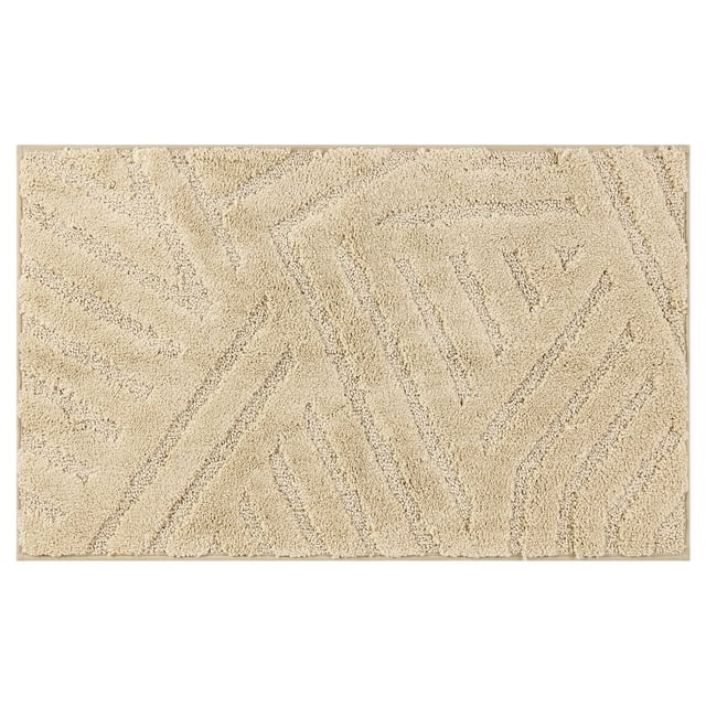 Unique Bargains Bathroom Rugs Non Slip Bath Mat Geometric Soft Mat Washable Carpet Khaki 20*32in