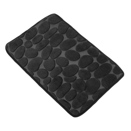 Unique Bargains Bathroom Rugs Polyester Bath Mat Machine Washable Black Cobblestone Pattern 23.62"x15.75"