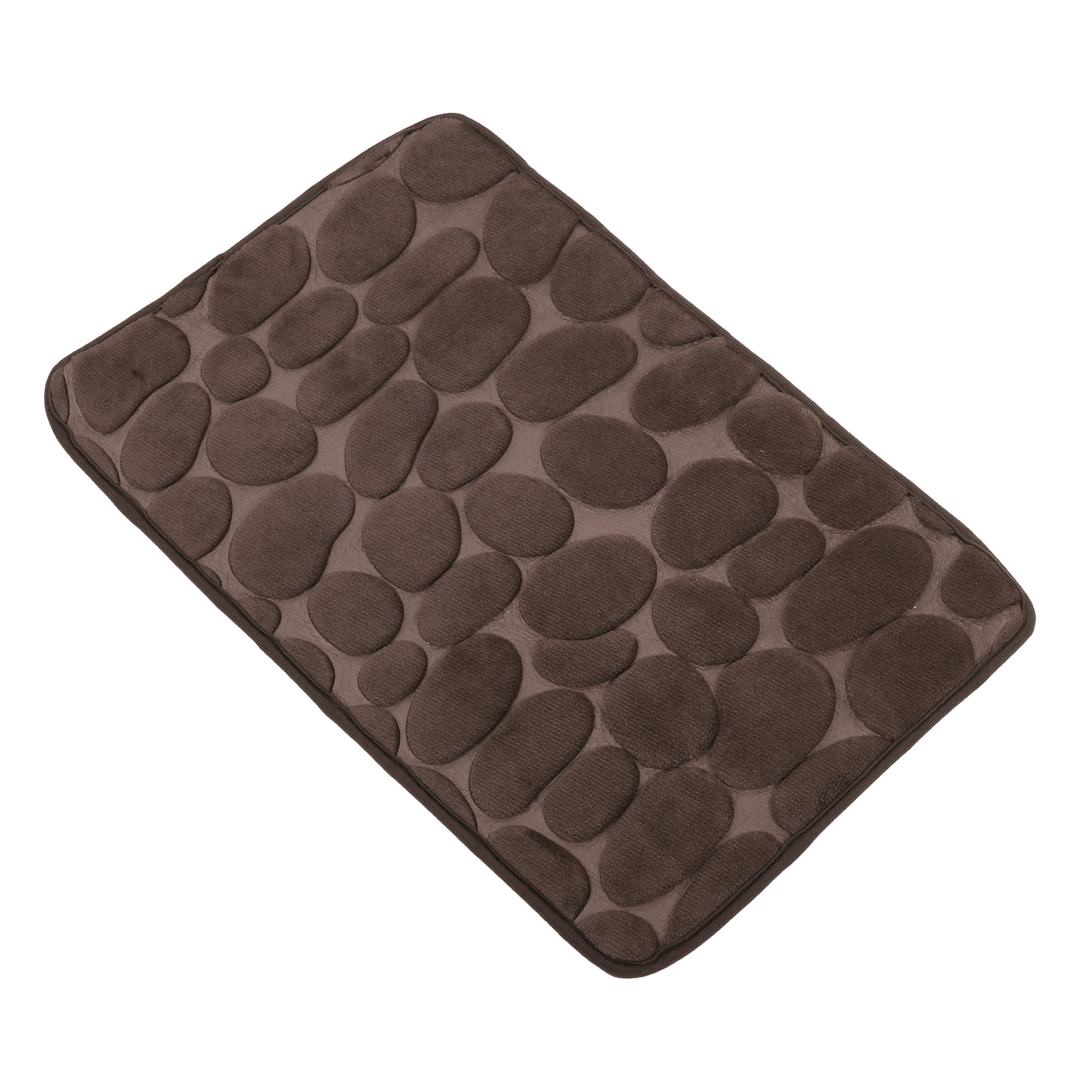 Unique Bargains Bathroom Rugs Polyester Bath Mat Machine Washable Brown Cobblestone Pattern 23.