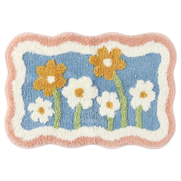 Unique Bargains Bathroom Rugs Soft Plush Fluffy Non-Slip Printing Quick Dry Bath Rugs Flower-2 16"x24"