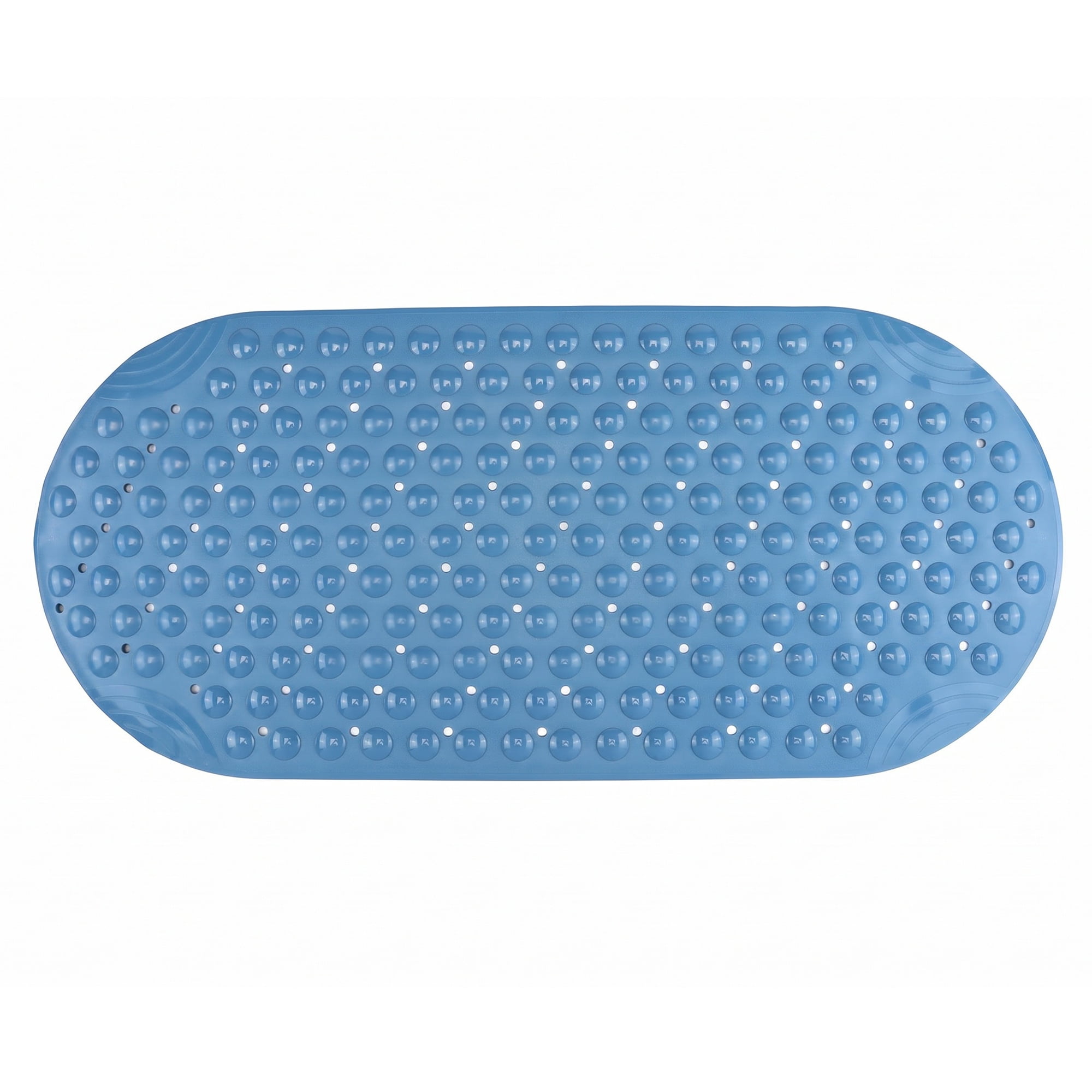 Unique Bargains Bathtub Mat Non-Slip Strong Suction Cups with Drain Holes Blue 35" x 16"