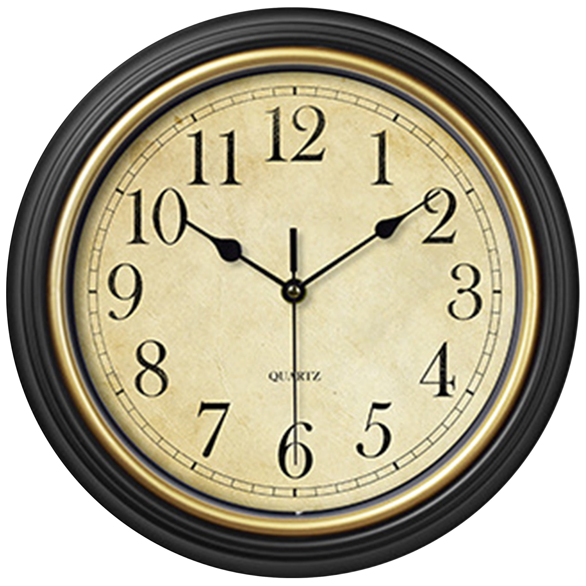 Unique Bargains Battery Operated Non Ticking Wall Clock Black Gold