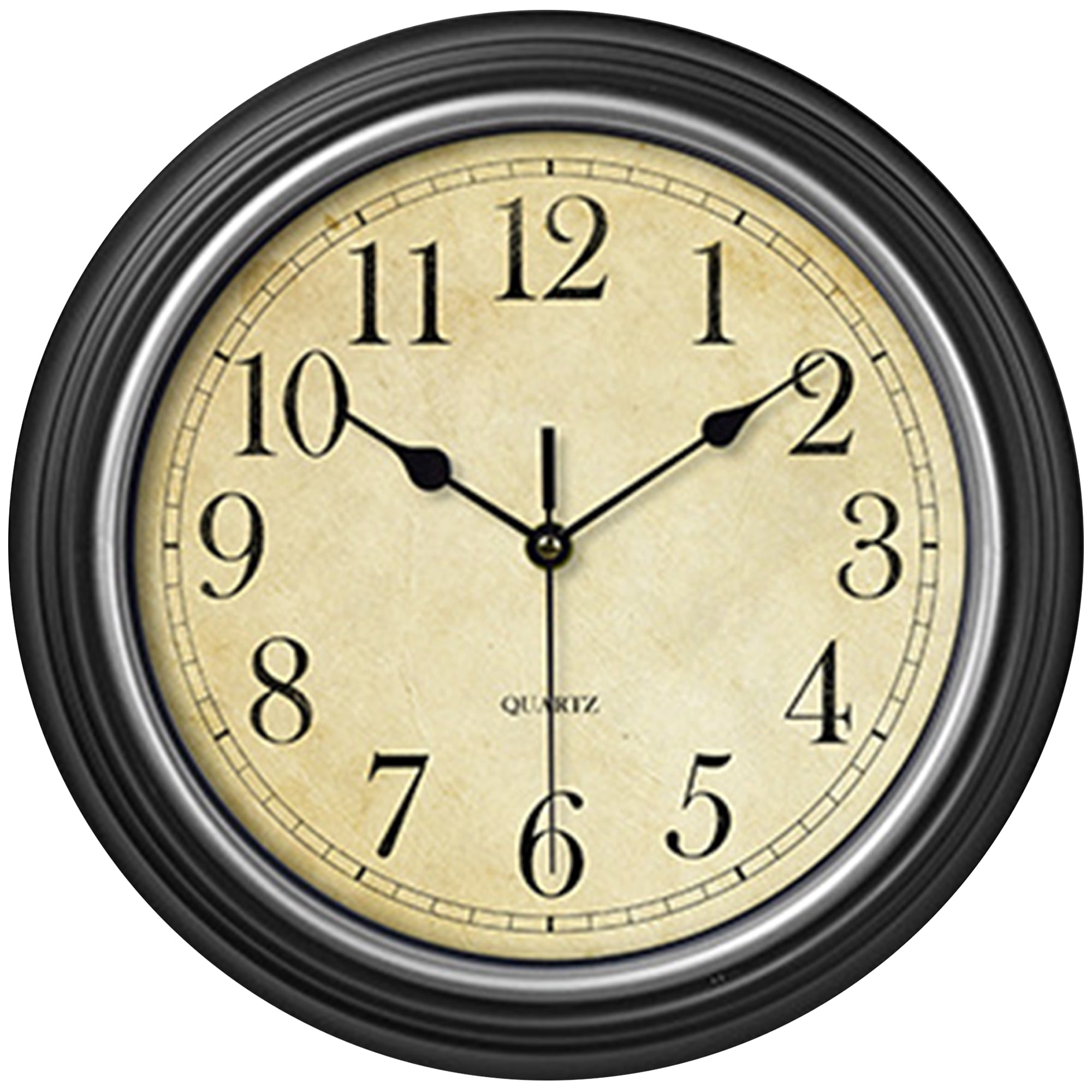 Unique Bargains Battery Operated Non Ticking Wall Clock Black White