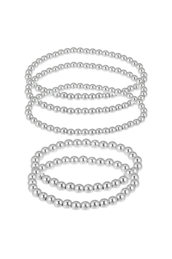 Bead Bracelet for Women Bead Ball Bracelet Stackable Stretch Elastic Bracelet Kit Silver Tone