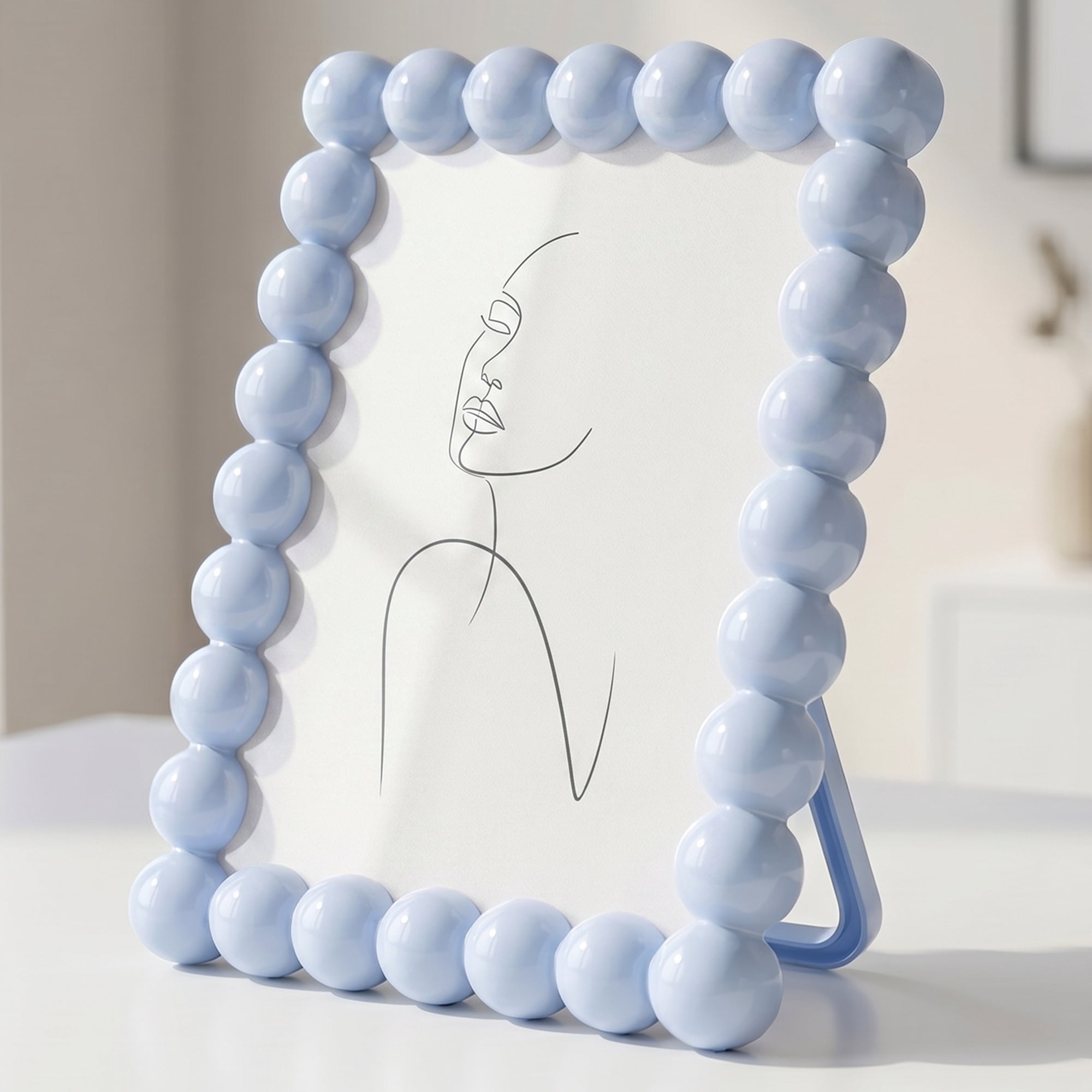 Unique Bargains Beaded Resin Picture Frame with Glass Elegant Pearl Border Blue 4" x 6"