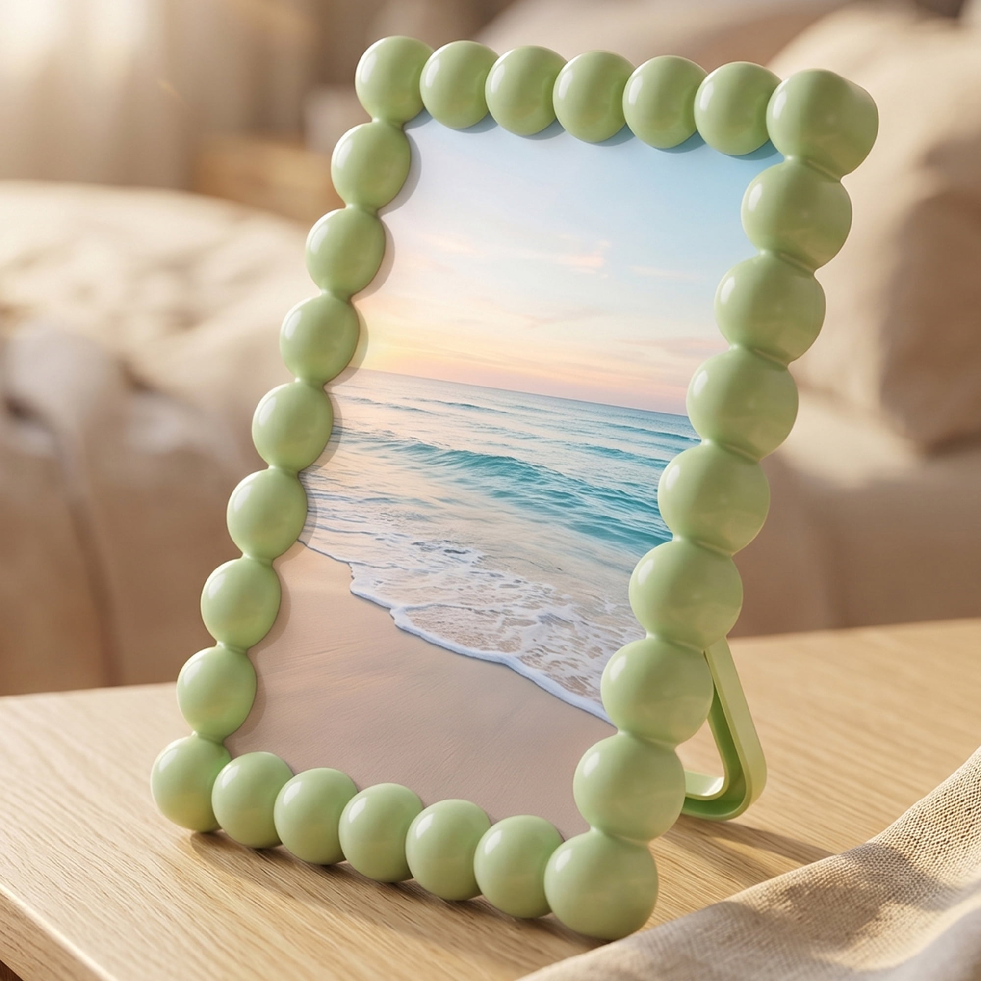 Unique Bargains Beaded Resin Picture Frame with Glass Elegant Pearl Border Green 4" x 6"