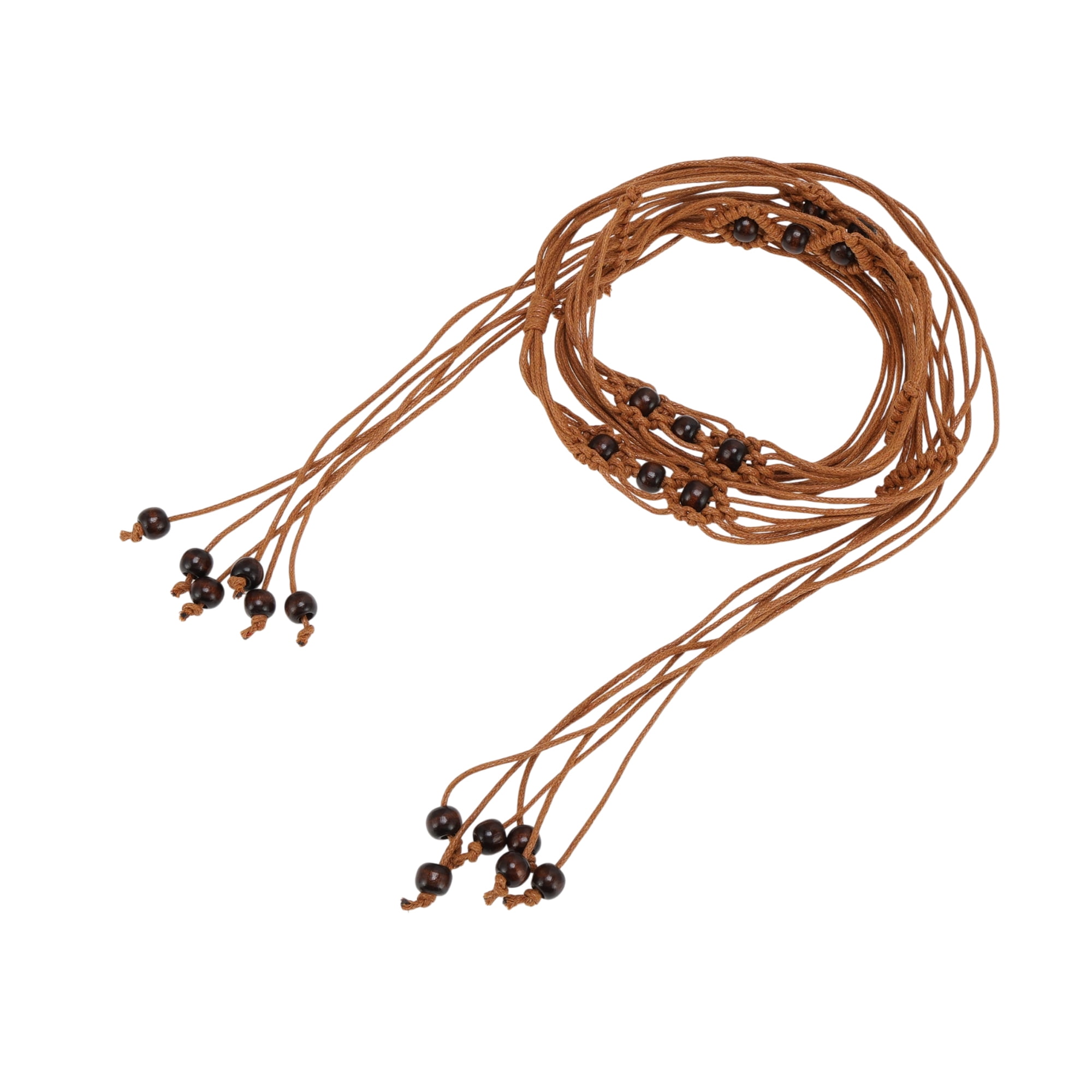 Unique Bargains Beaded Weaving Adjustable Waist Rope Fashion Accessory for Women Brown