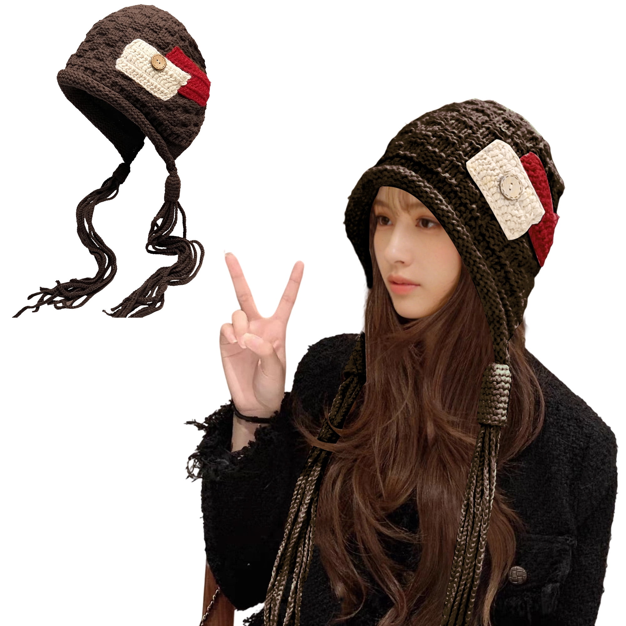 Unique Bargains Beanie Applique Tassel Winter Hat Soft Thick Hats 1 Pc Brown1