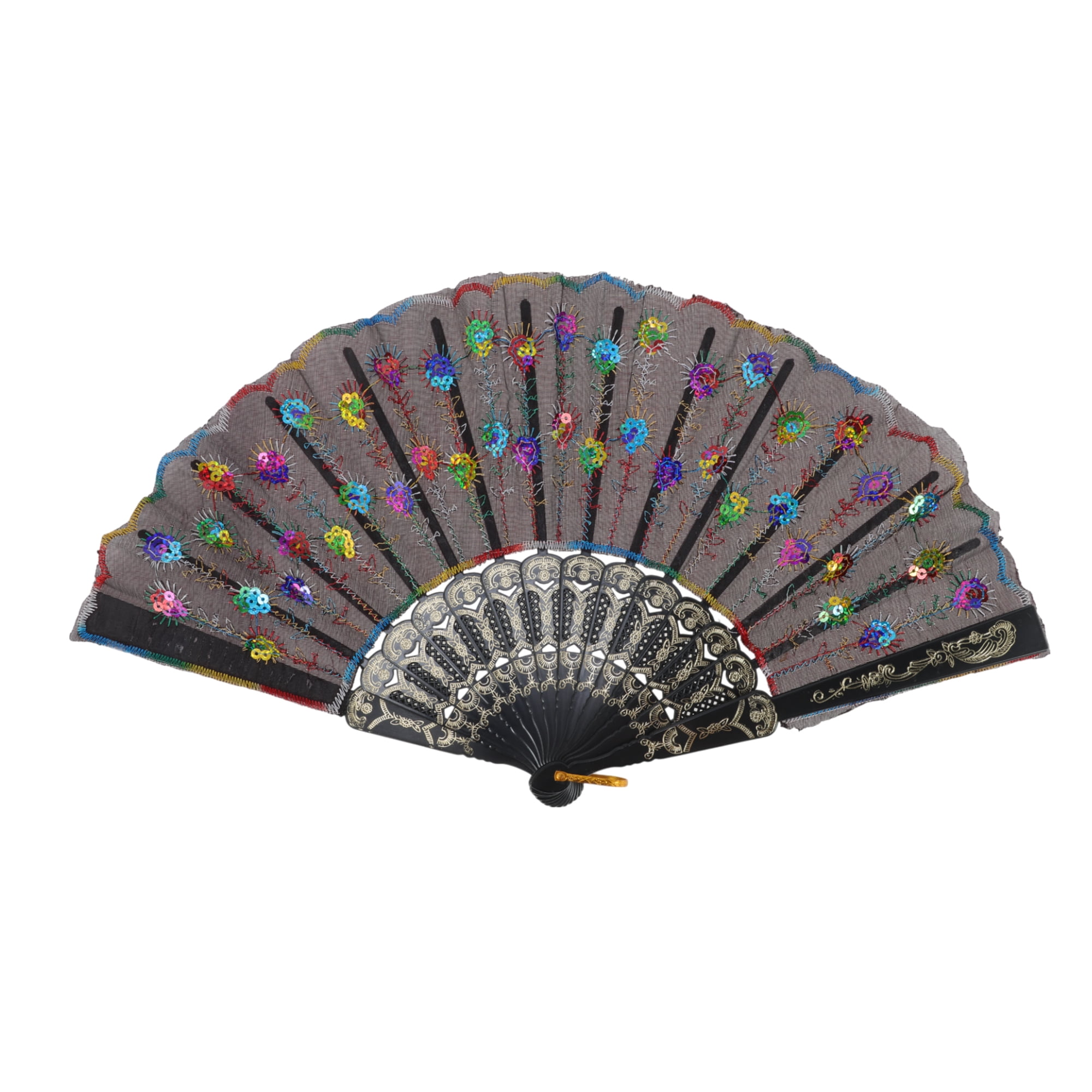 Unique Bargains Beautiful Sequins Folding Fan 1 Pc Colorful