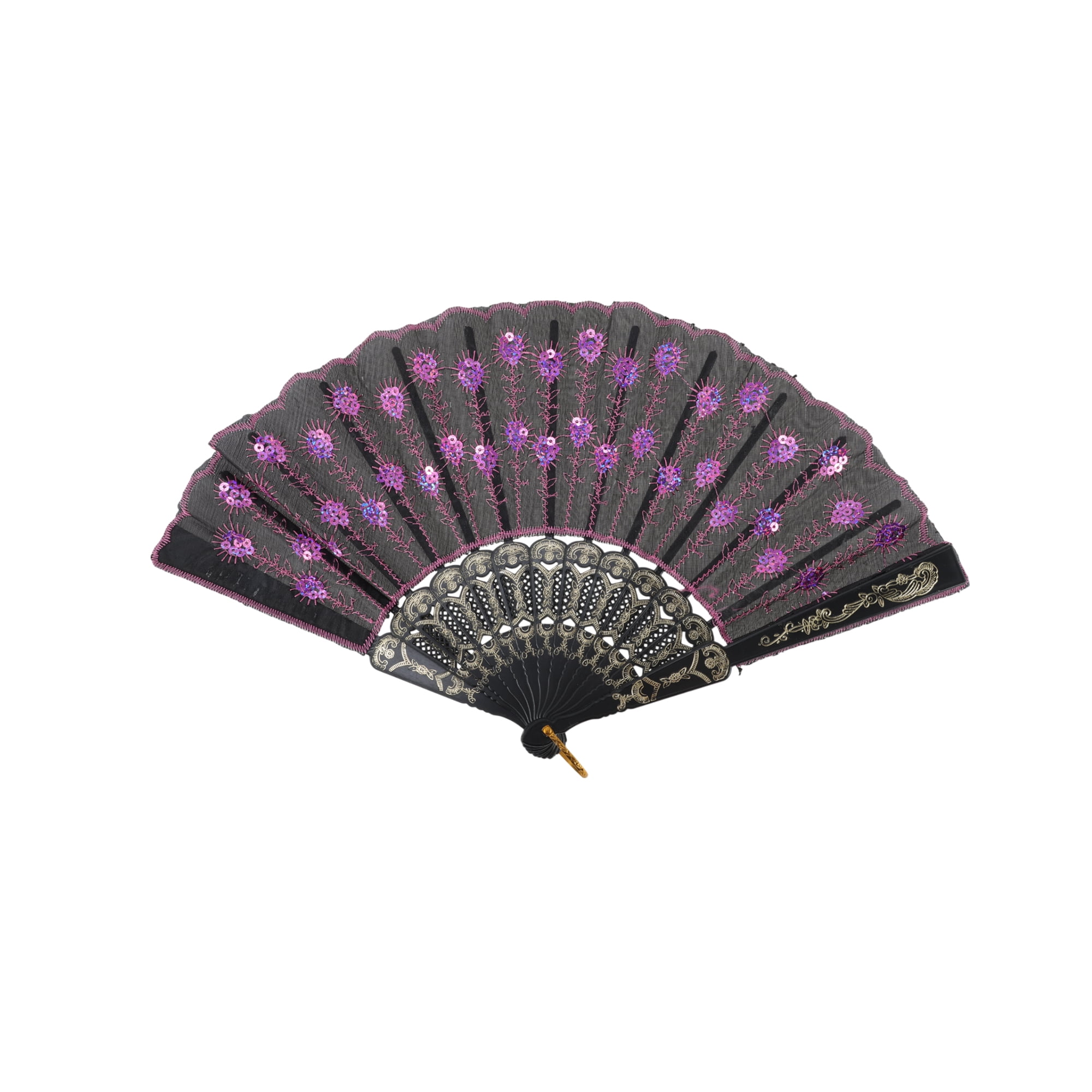 Unique Bargains Beautiful Sequins Folding Fan 1 Pc Pink