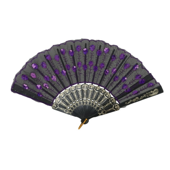 Unique Bargains Beautiful Sequins Folding Fan 1 Pc Purple