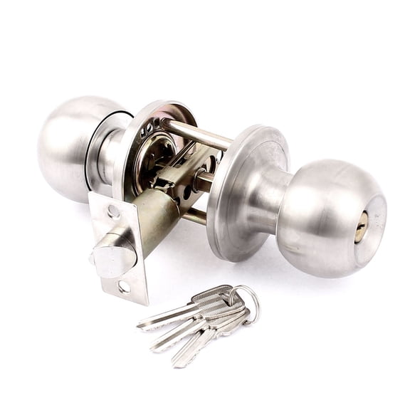Unique Bargains Bedroom Bathroom Round Knobs Door Knob Lock Locks Hardware Silver Tone