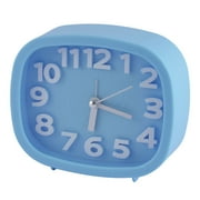 Unique Bargains Household Office Desktop Plastic Oval Silent Battery Powered Arabic Number Alarm Clock Blue