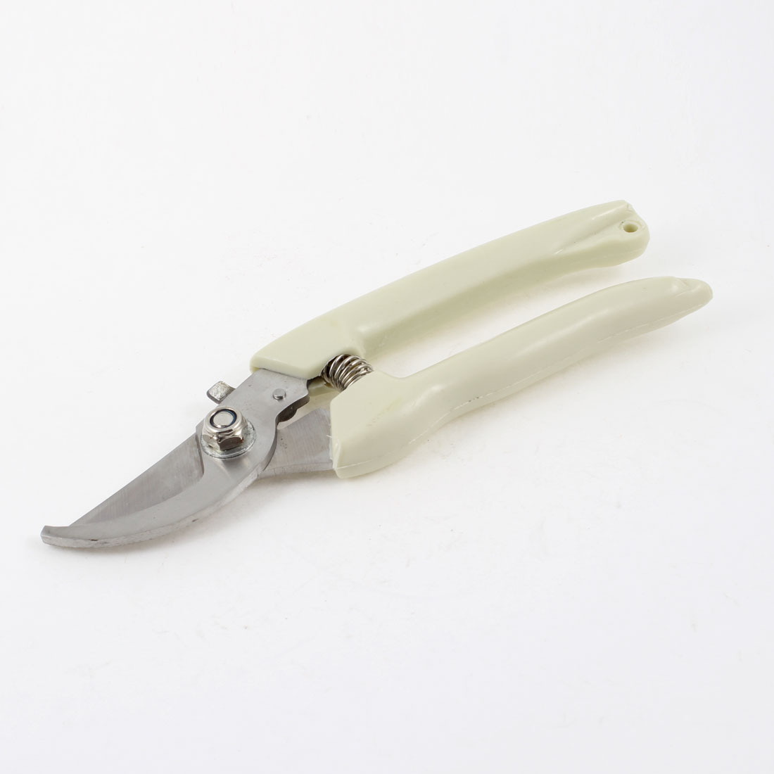 Unique Bargains Beige Handle Gardening Tool 18cm Length Pruner Scissors Cutter w Spring Loaded