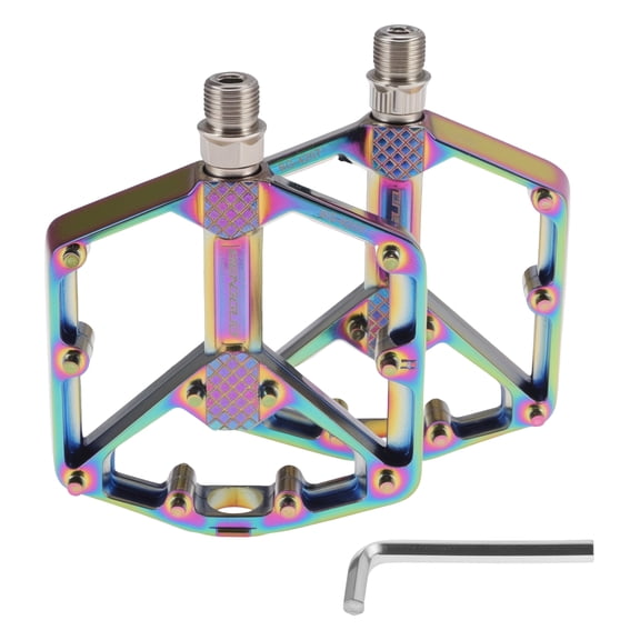 Unique Bargains Bicycle Pedal Aluminum Alloy Universal Bike Flat Pedal Iridescent Fit 14mm Axles Non-Slip Bicycle Pedal for BMX MTB Road Bikes 1 Pair