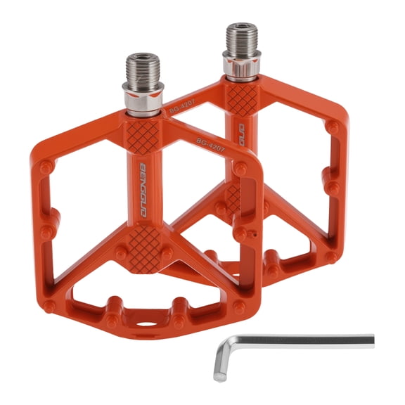 Unique Bargains Bicycle Pedal Aluminum Alloy Universal Bike Flat Pedal Orange Fit 14mm Axles Non-Slip Bicycle Pedal for BMX MTB Road Bikes 1pair