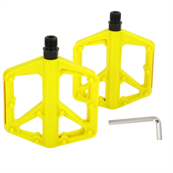 Unique Bargains Bicycle Pedal Nylon Universal Bike Flat Pedal With Reflective Strips Yellow Fit 14mm Axles Non-Slip Bicycle Pedal for BMX MTB Road Bikes 1 pair