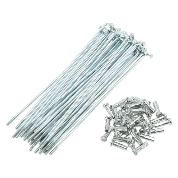 Unique Bargains Bicycle Spokes Bike Wheel Spokes Silver Tone Nipple 1 Set 14G Carbon Steel Galvanized Silver Tone-116mm