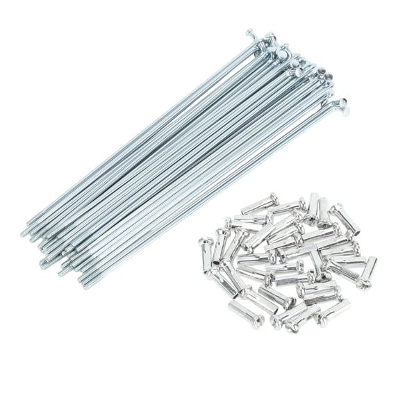 Unique Bargains Bicycle Spokes Bike Wheel Spokes Silver Tone Nipple 1 Set 14G Carbon Steel Galvanized Silver Tone-135mm