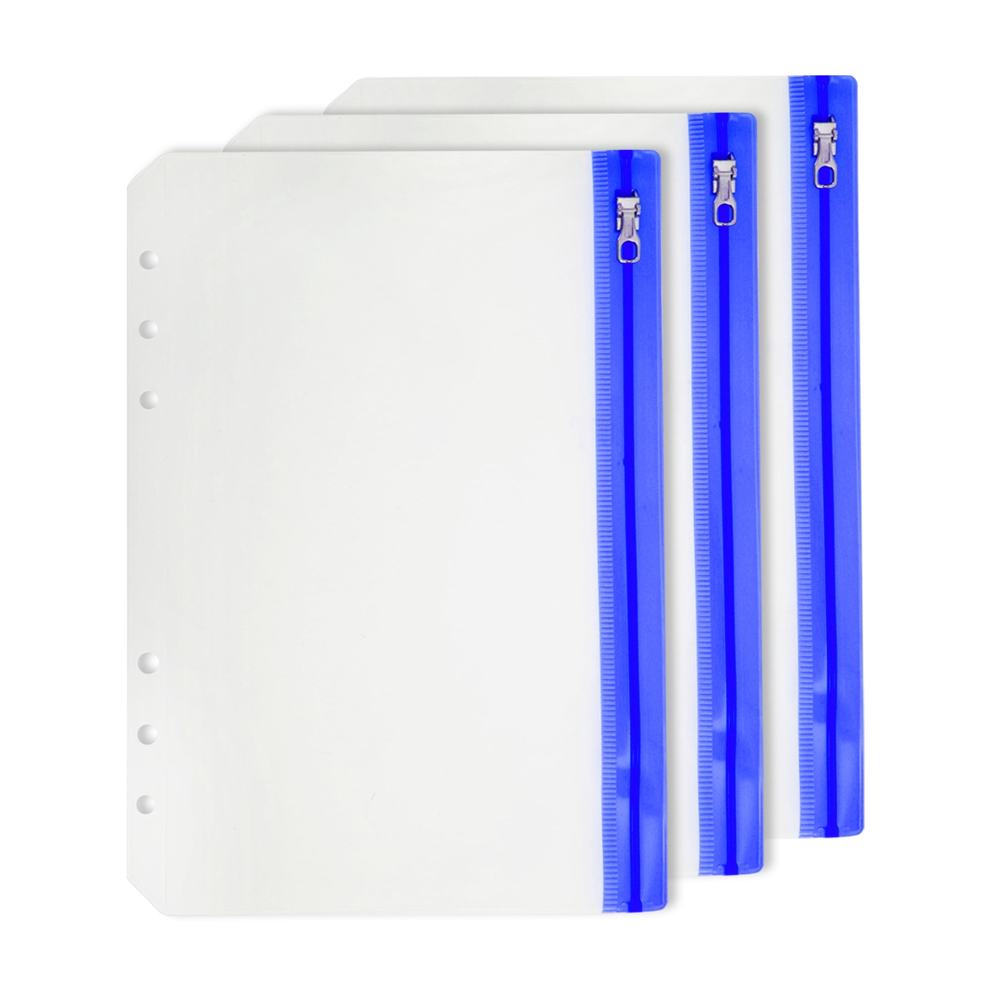 Unique Bargains Binder Zipper 6-Ring Loose Leaf Pouch Waterproof Clear Sleeves A5 Blue