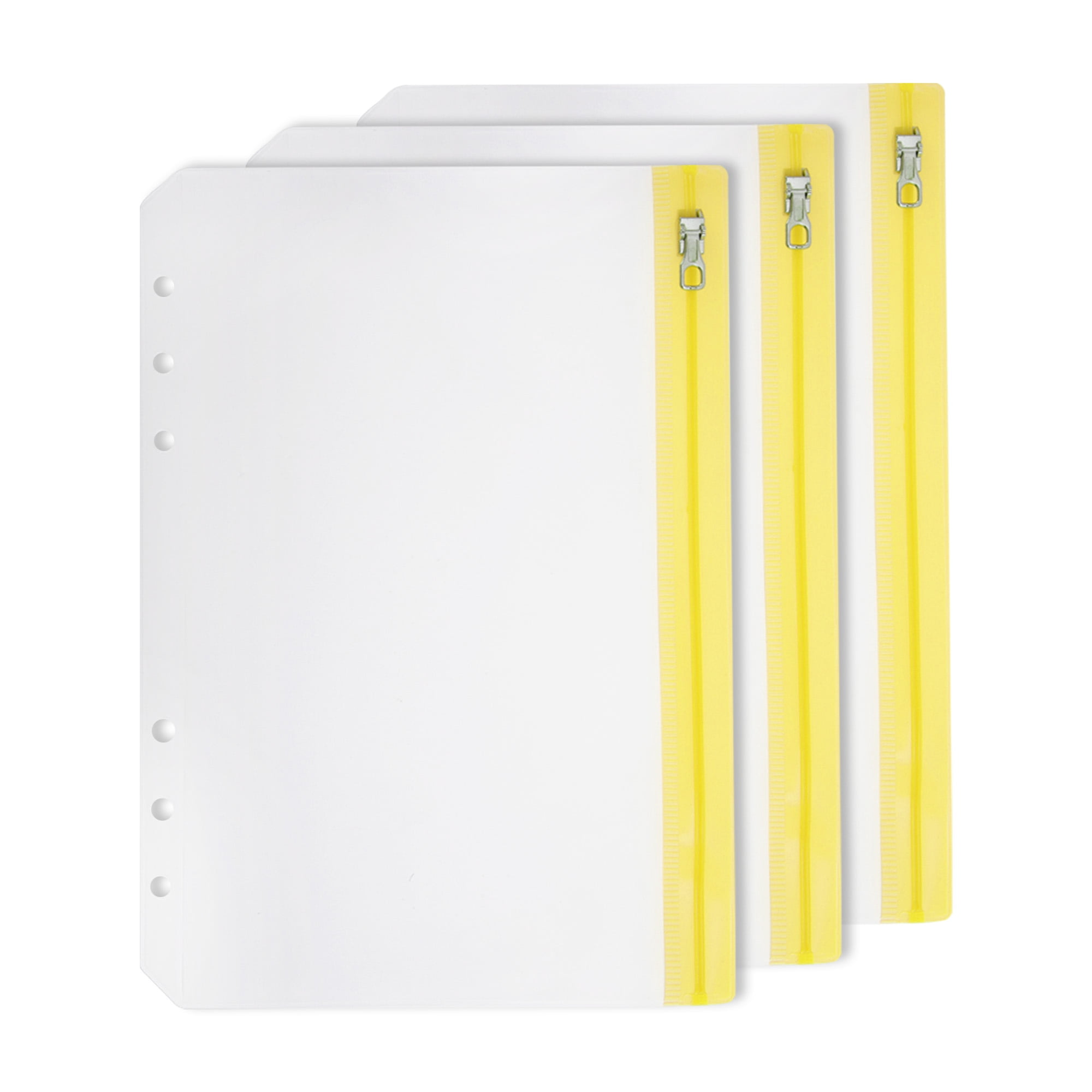Unique Bargains Binder Zipper 6-Ring Loose Leaf Pouch Waterproof Clear Sleeves A5 Yellow