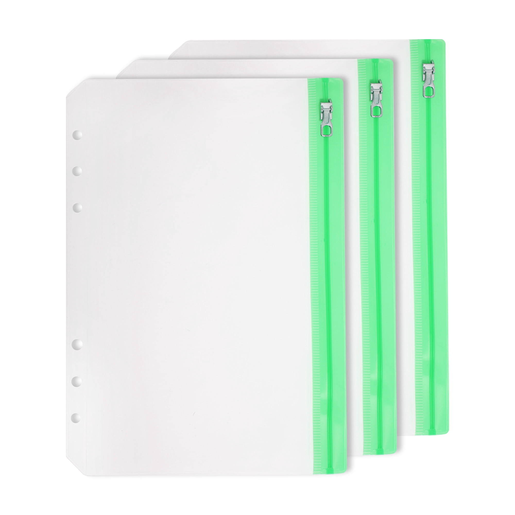 Unique Bargains Binder Zipper 6-Ring Loose Leaf Pouch Waterproof Clear Sleeves A6 Green