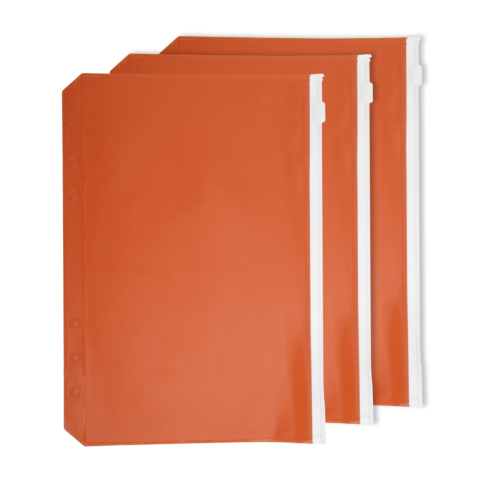 Unique Bargains Binder Zipper Pouch 6-Ring Frosted Zipper File Bag Clear Sleeves A5 Orange
