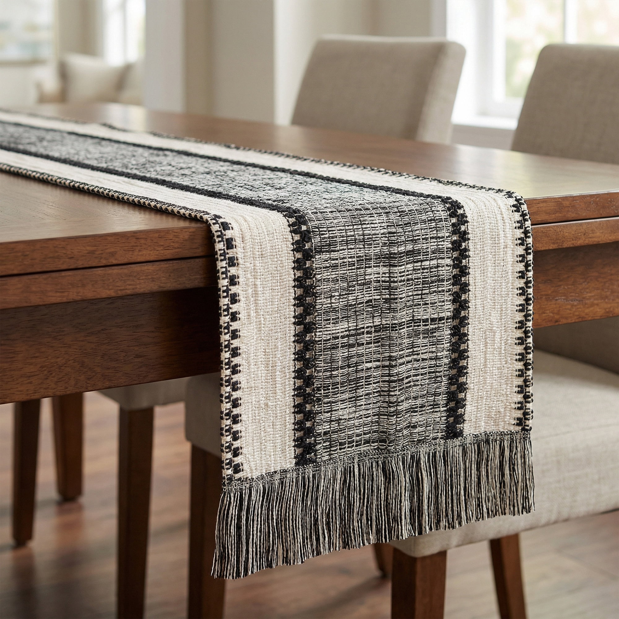 Unique Bargains Birthday Decorations Long Kitchen Runner with Tassel Black 11.8x70.9in