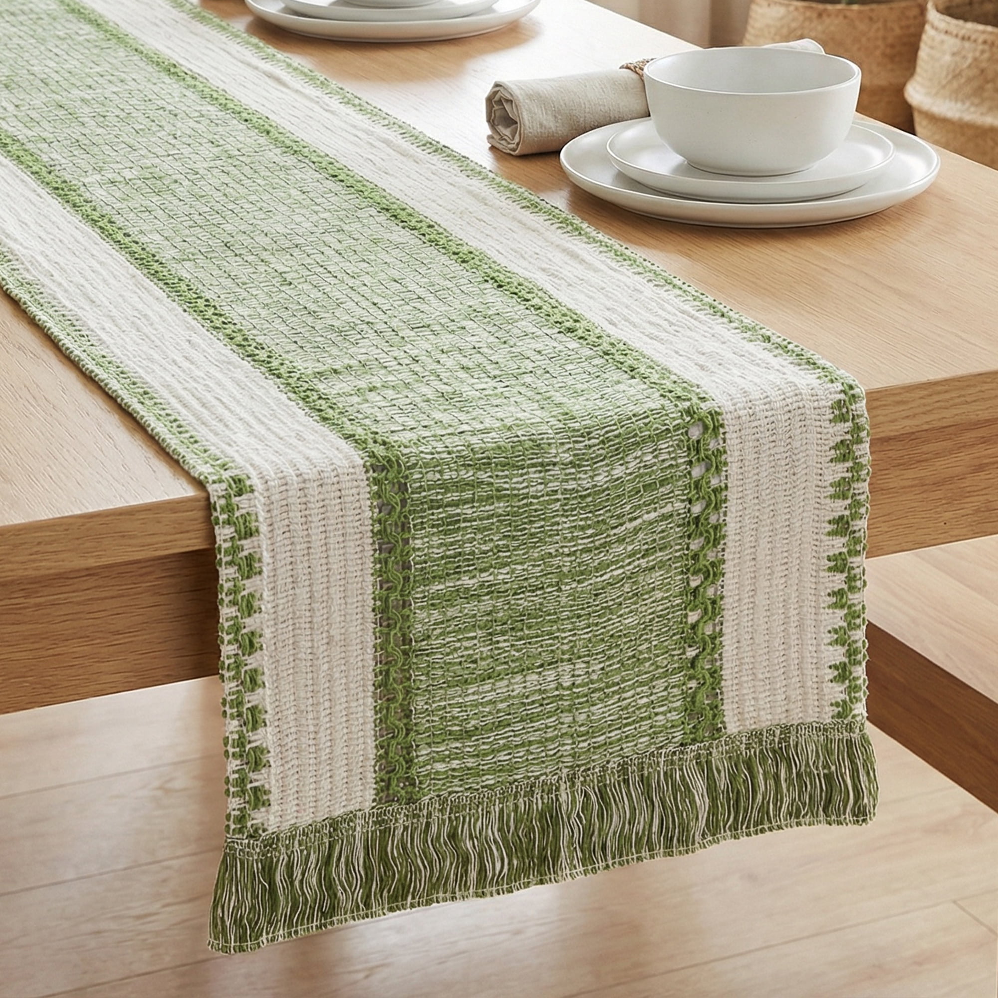 Unique Bargains Birthday Decorations Long Kitchen Runner with Tassel Green 11.8x63in