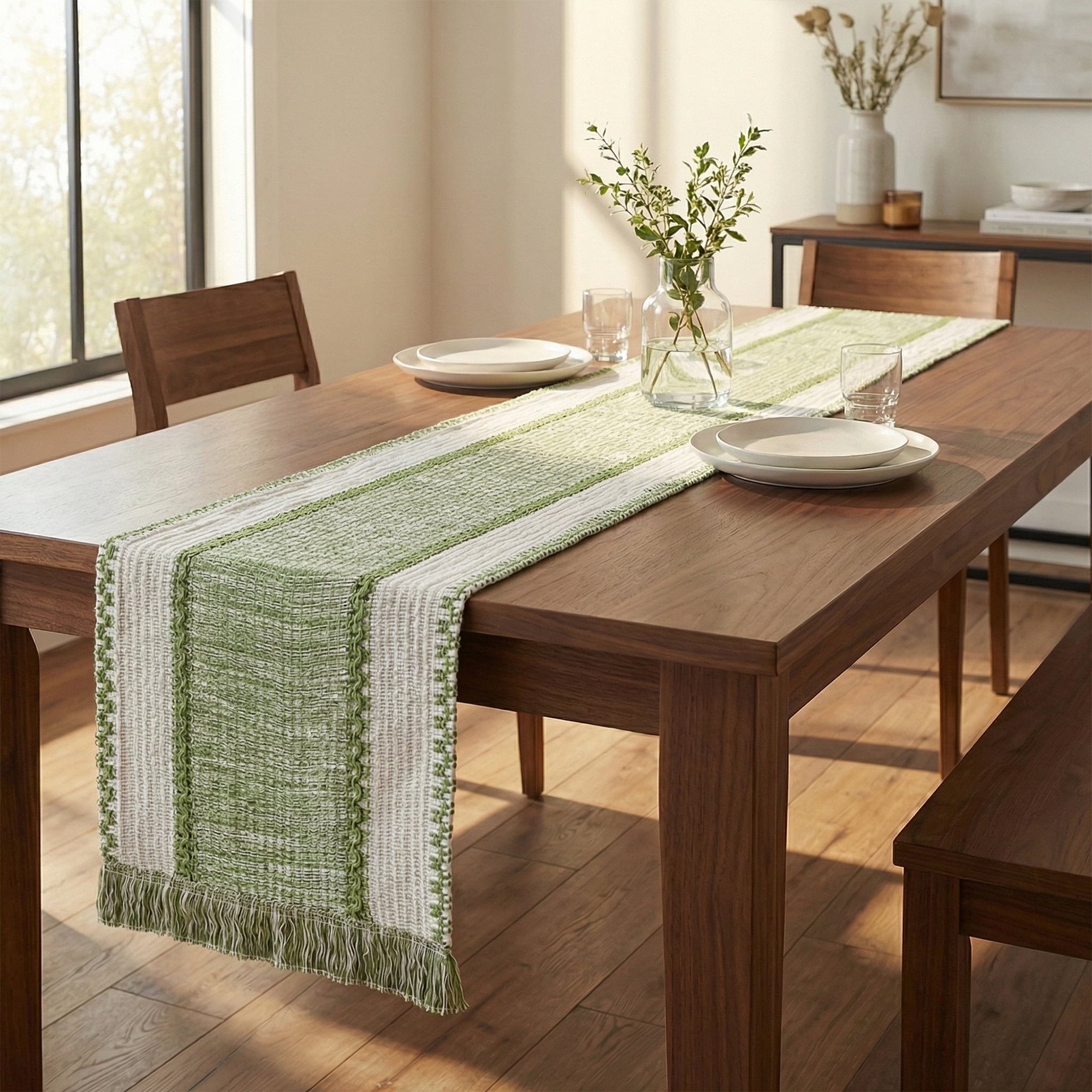 Unique Bargains Birthday Decorations Long Kitchen Runner with Tassel Green 11.8x70.9in