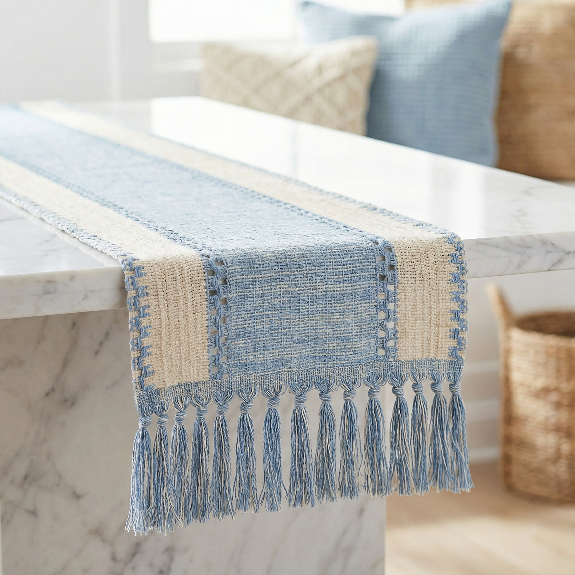Unique Bargains Birthday Decorations Long Kitchen Runner with Tassel Light Blue 11.8x63in