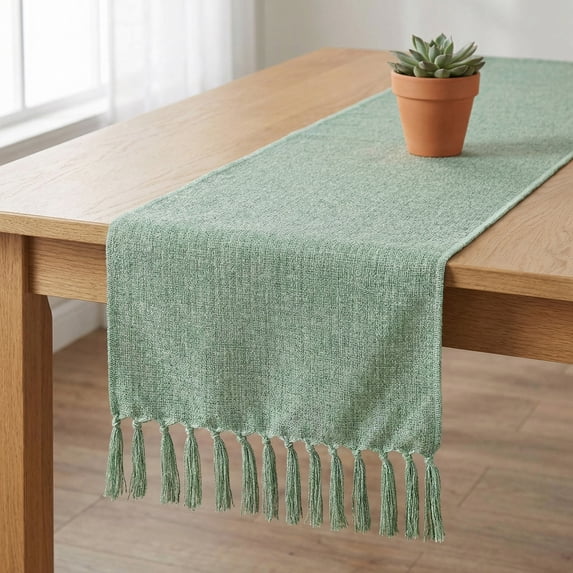 Unique Bargains Birthday Decorations Table Runner with Tassels Green 13x63in