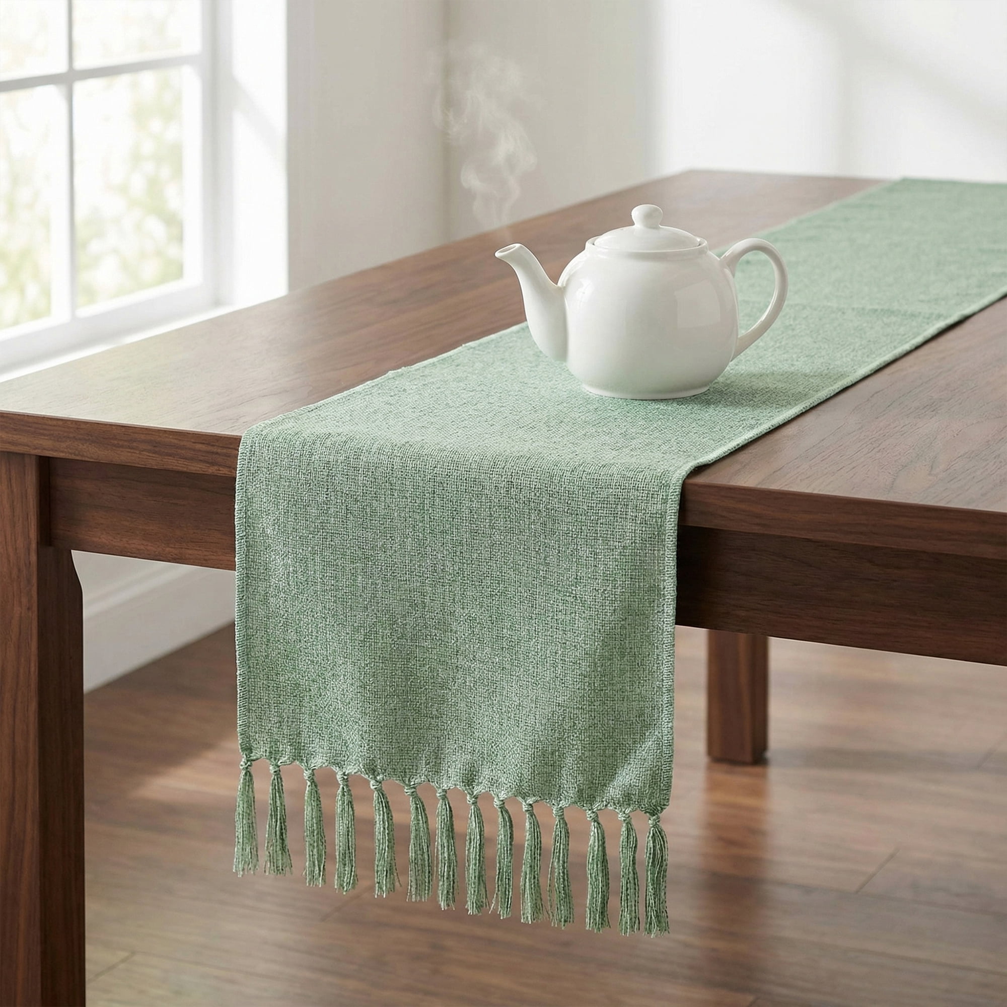 Unique Bargains Birthday Decorations Table Runner with Tassels Green 13x72in