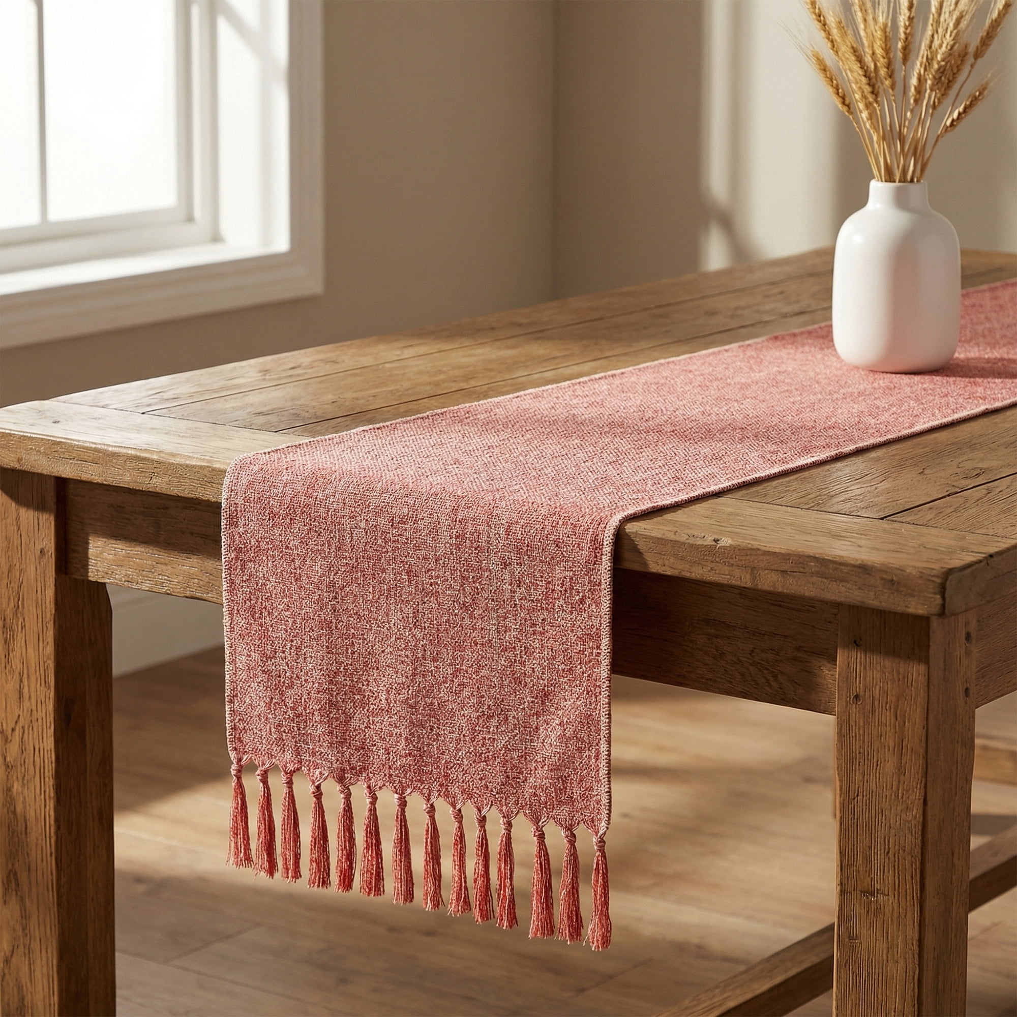 Unique Bargains Birthday Decorations Table Runner with Tassels Pink 13x72in