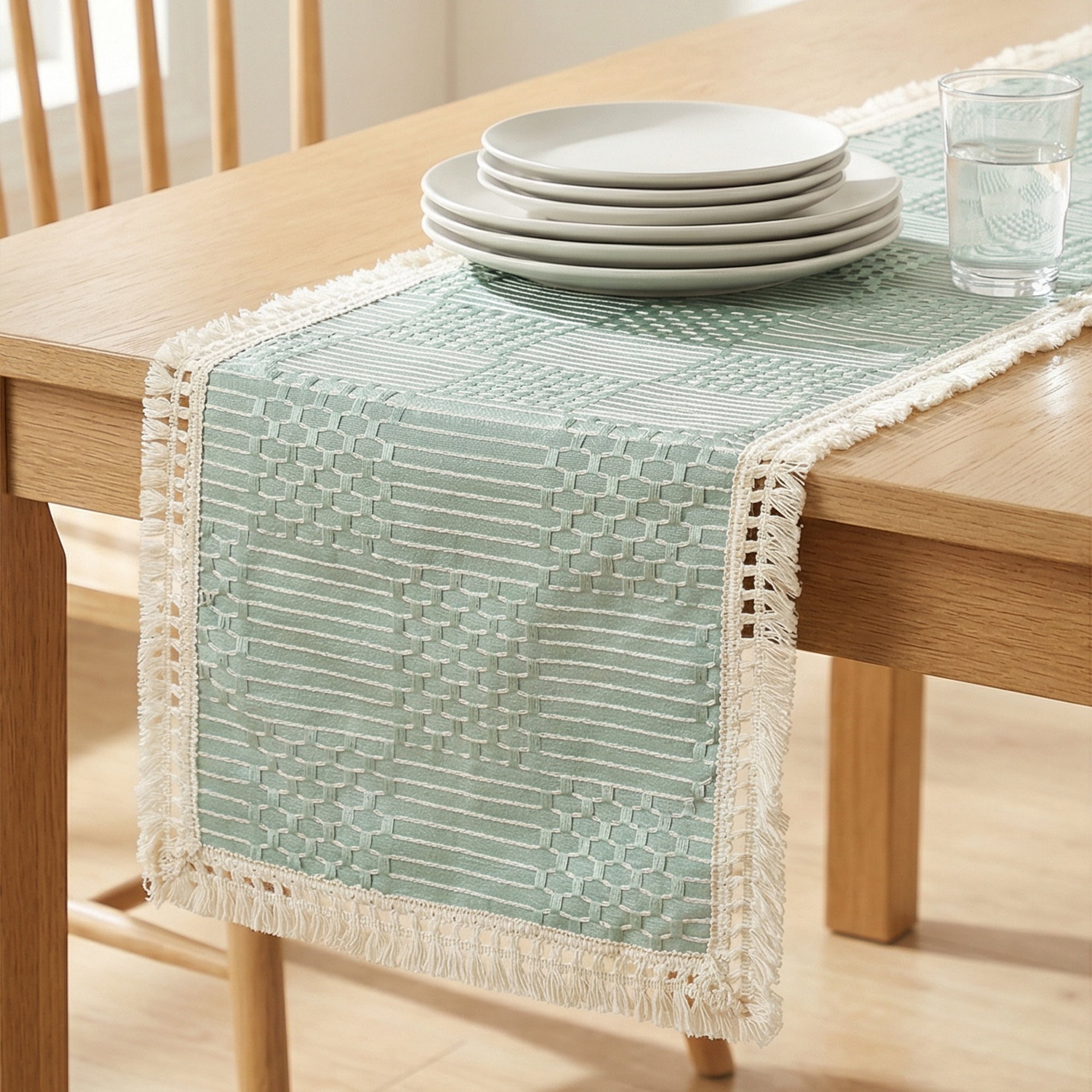 Unique Bargains Birthday Decorations Tassel Kitchen Table Runner Green 13x70.9in