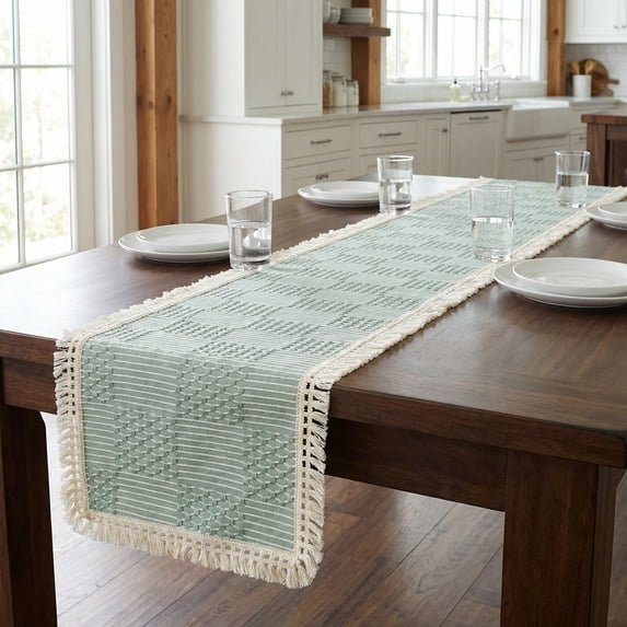 Unique Bargains Birthday Decorations Tassel Kitchen Table Runner Green 13x86.6in