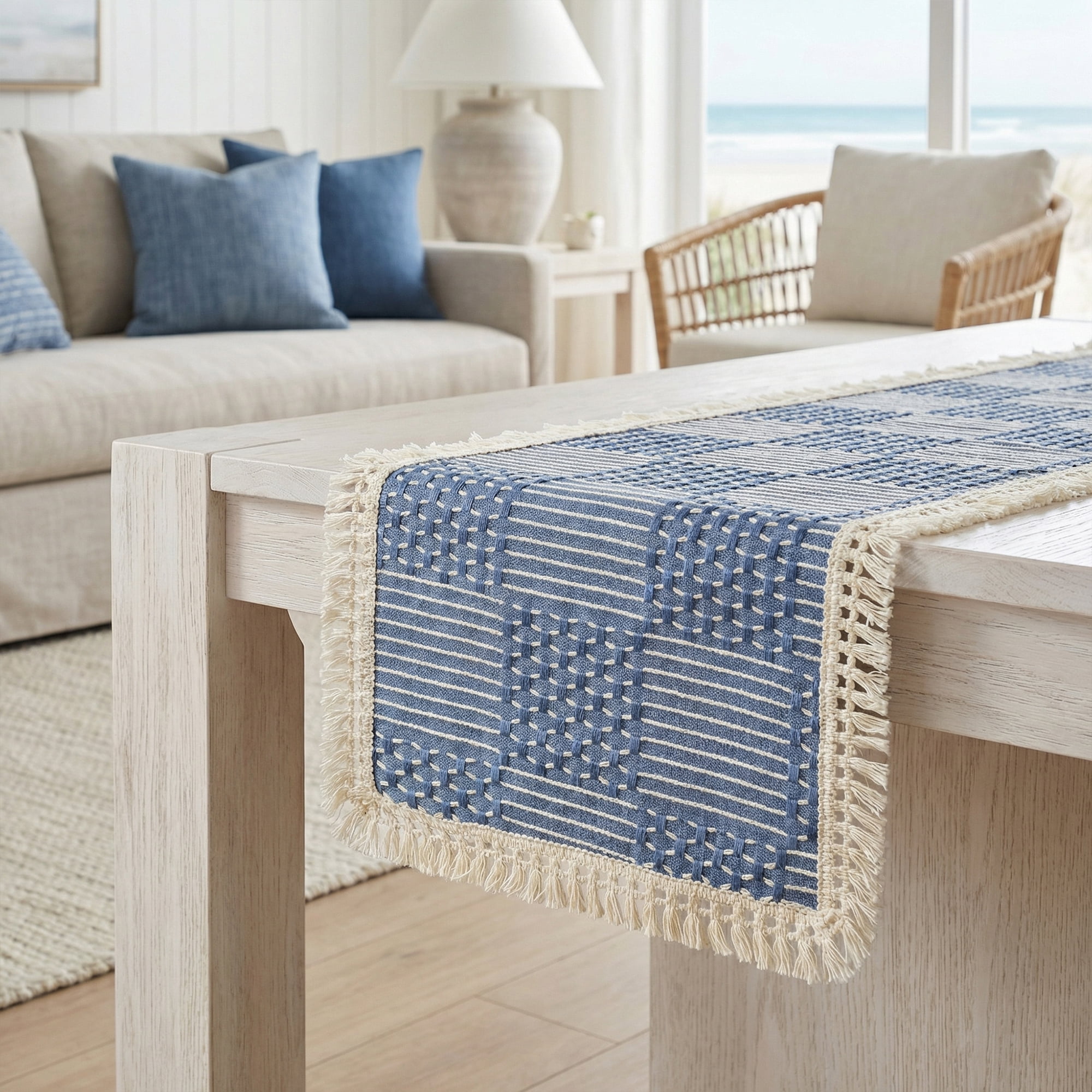 Unique Bargains Birthday Decorations Tassel Kitchen Table Runner Navy Blue 13x63in
