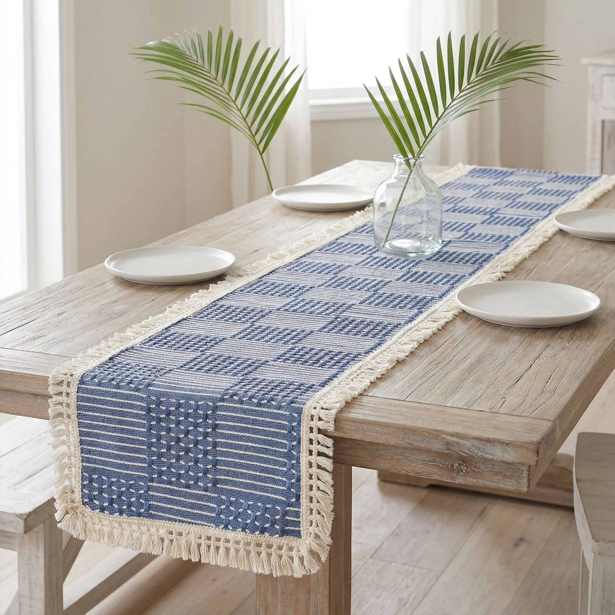 Unique Bargains Birthday Decorations Tassel Kitchen Table Runner Navy Blue 13x78.7in