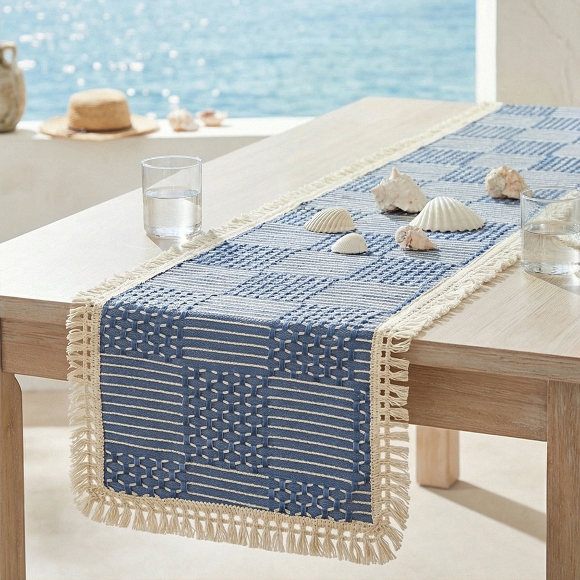 Unique Bargains Birthday Decorations Tassel Kitchen Table Runner Navy Blue 13x86.6in