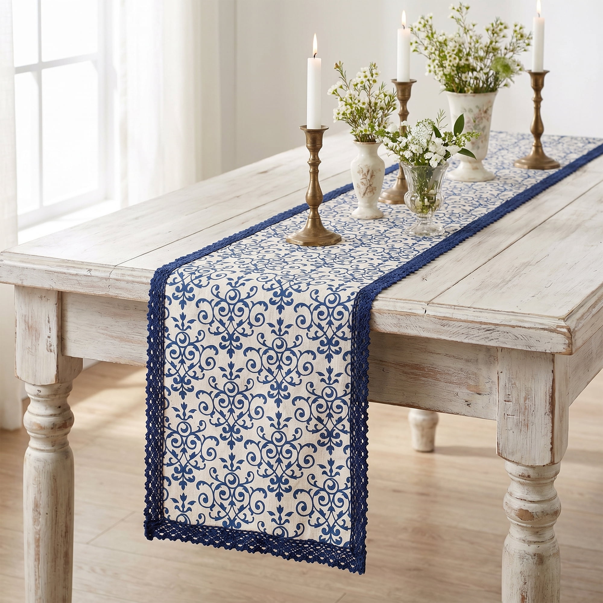 Unique Bargains Birthday Decorations Washable Cotton Kitchen Runner Blue 11.8x108.3in