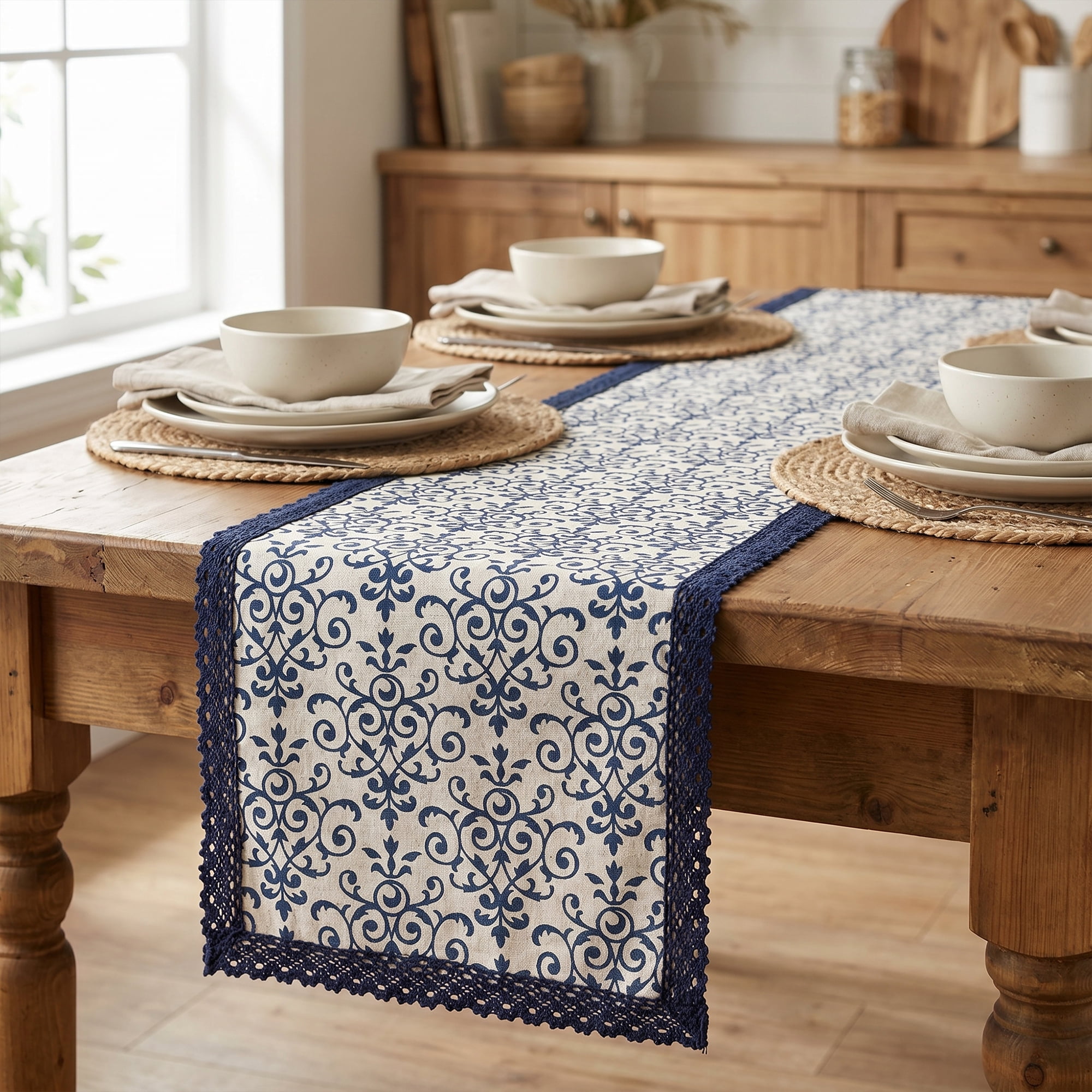 Unique Bargains Birthday Decorations Washable Cotton Kitchen Runner Blue 11.8x63in