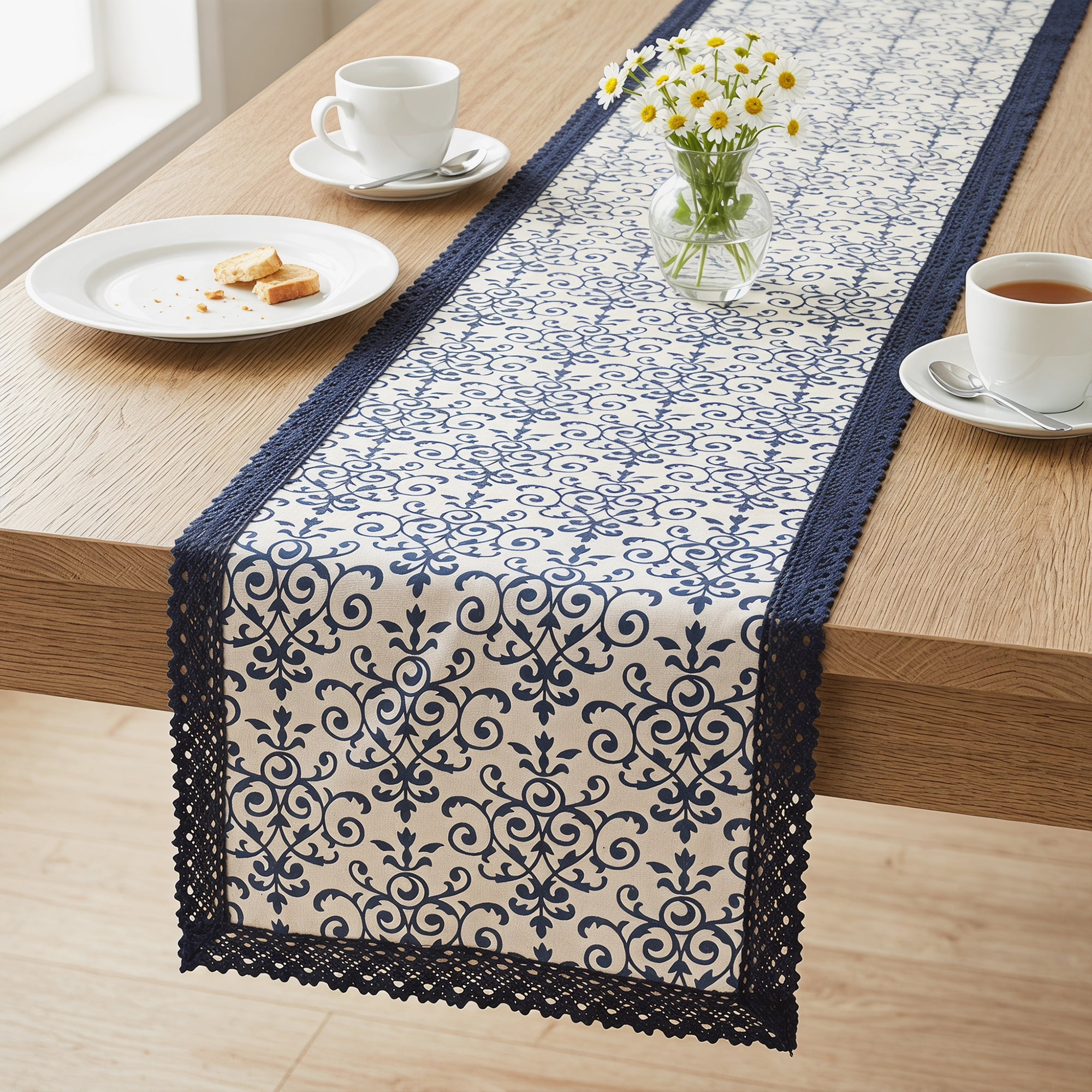 Unique Bargains Birthday Decorations Washable Cotton Kitchen Runner Blue 11.8x70.9in