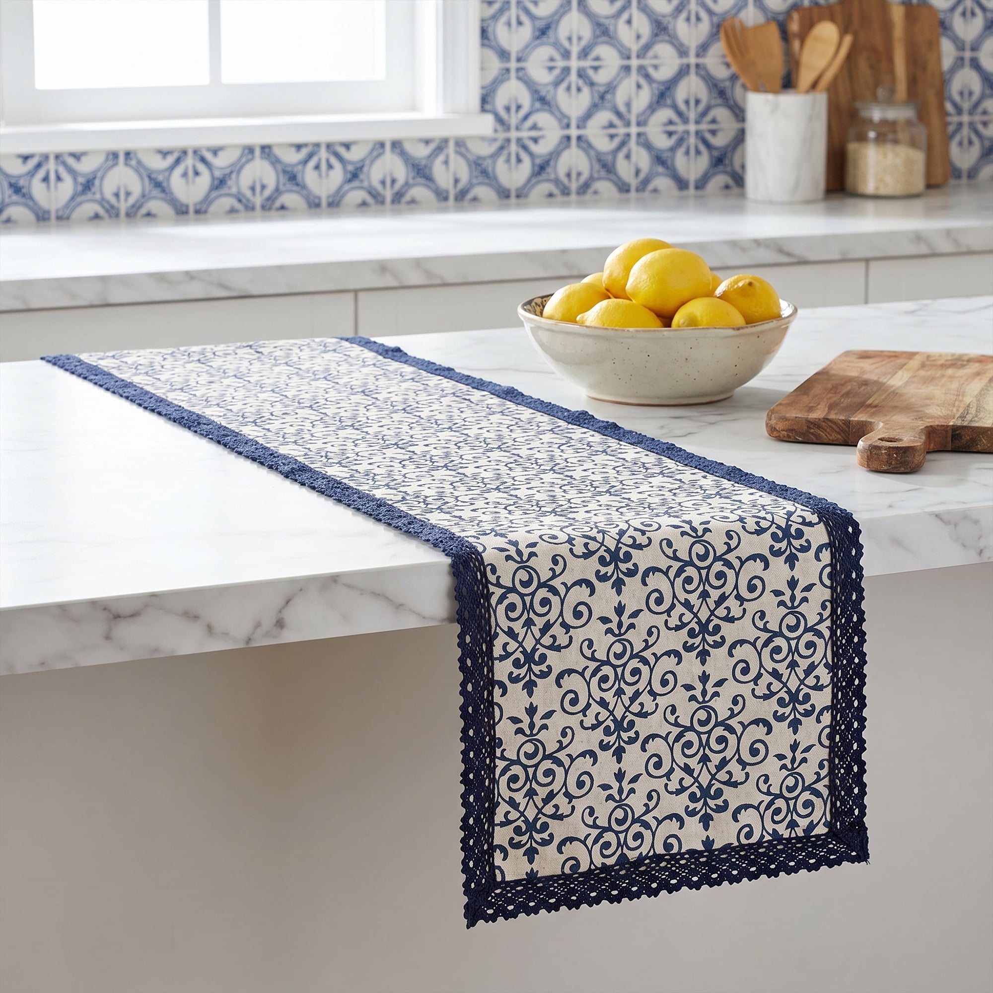 Unique Bargains Birthday Decorations Washable Cotton Kitchen Runner Blue 11.8x78.7in