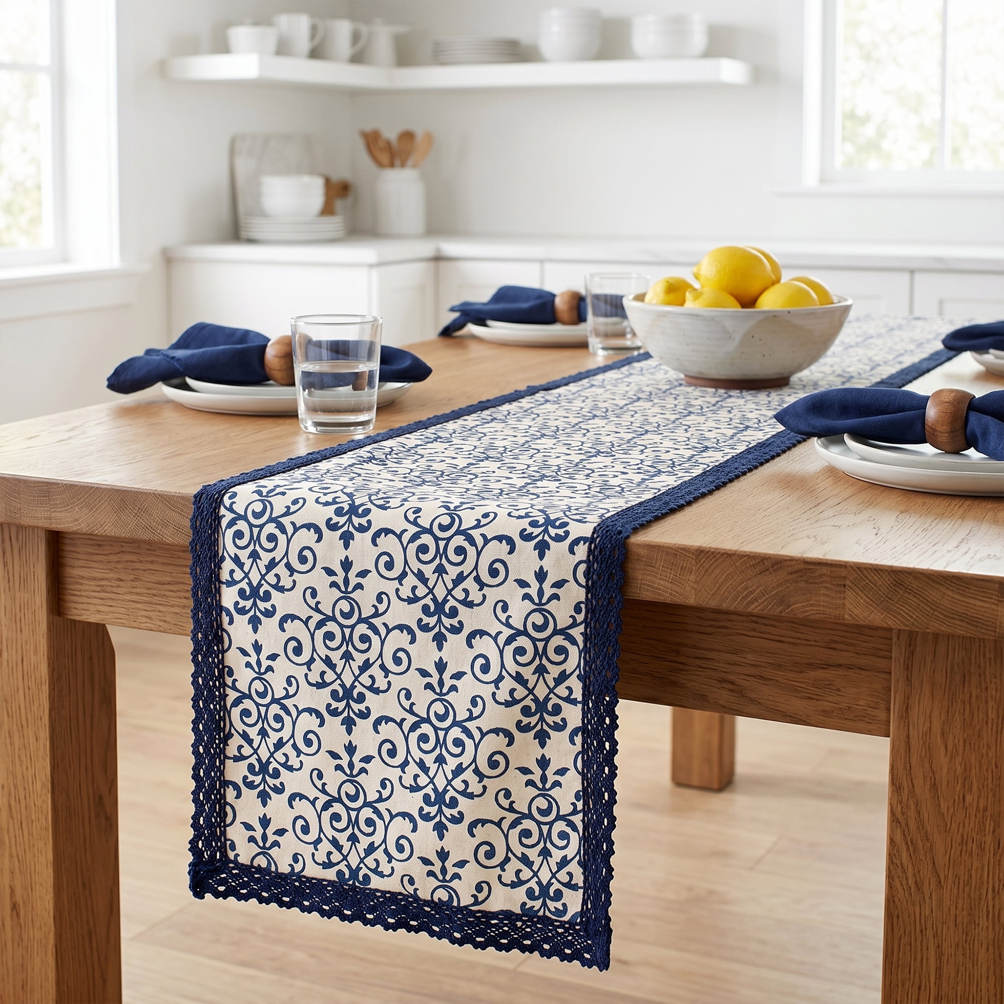 Unique Bargains Birthday Decorations Washable Cotton Kitchen Runner Blue 11.8x86.6in
