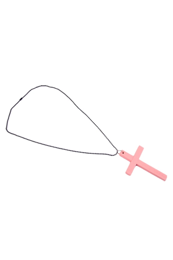 Black Chain Pink Cross Pendant Necklace Sweater Decor