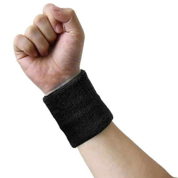 Black Cotton Towel Sport Wrist Protector Sweat Absorbent Elastic Comfort Wristband