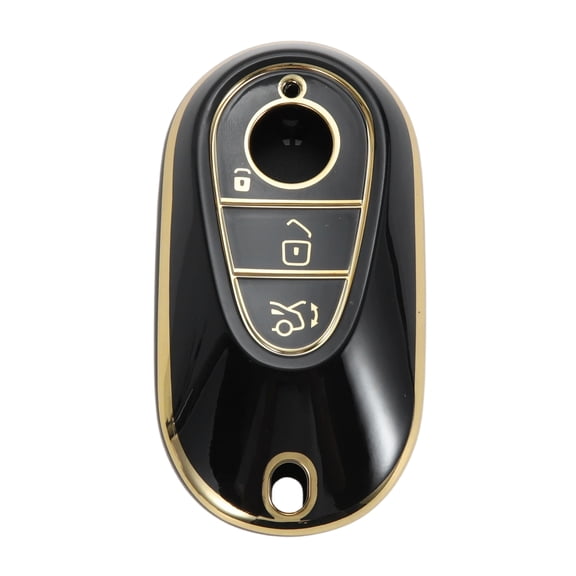 Unique Bargains Black Gold Tone Edge TPU Car Key Case for Mercedes-Benz C Class W206, S Class W223 - 3 Buttons Remote Control Key Fob Case