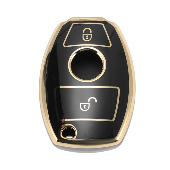 Unique Bargains Black with Gold Tone Edge TPU Silicone Car Key Case for Mercedes-Benz A/B/C/E/G/M/R/S/V/W Class CL/CLA/CLK/CLS2 Buttons Remote Control Key Fob Case